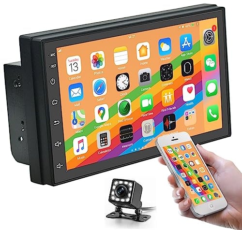NHOPEEW Radio 2 DIN Android con Bluetooth GPS/WiFi/FM, autoradio con schermo da 7 pollici Supporta Mirror Link (Android/iOS) + telecamera posteriore