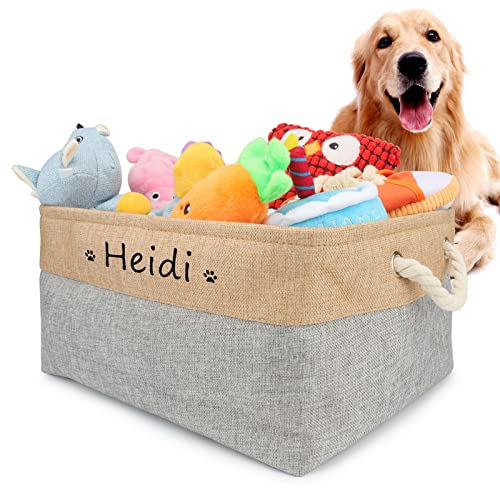 PIANG GOUER Aufbewahrungskorb für Hundespielzeug, Mit personalisiertem Kosenamen Faltbare rechteckige Aufbewahrungsbox für Organisation Katzen und Hundekleidung, Spielzeug(Grau,M)