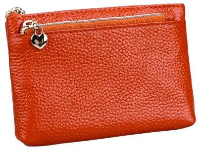 HXT-OAK Portefeuille en Cuir avec Porte-clés Petit Porte-Monnaie Mini Portefeuille Portefeuille à Fermeture éclair en Forme de cœur avec 3 Compartiments pour Billets et Cartes Brun