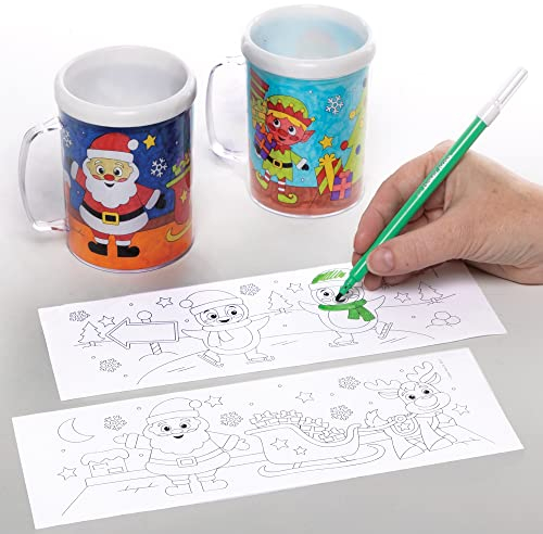 Baker Ross FC186 Tasse Enfant à Décorer motif Noël - Lot de 3, Tasse Blanche à Décorer, Mug Personnalisable, Loisirs Créatifs Enfants