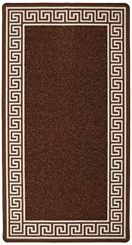 PHP Carpet Runners for Hallways Non-Slip Long & Wide Heavy-Duty Plain Super Absorbent Area Rugs, Stair Carpet and Kitchen Anti-slip Floor Mats - Greeky Rug (Brown & Cream, 66 x 220 cm - XL Runner)