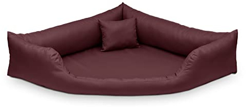 Juelle Hundebett aus Kunstleder, Eckbett für mittlere und große Hunde, flauschiges Kissen, Sofa Gabi M-XXL (80x80 cm, Bordeaux)