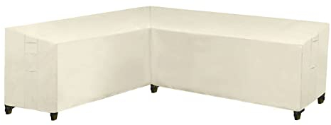 GEBIN Funda para Muebles de Jardín, Cubierta Impermeable en Forma de L/V para Sofá de Esquina, Cubiertas Antipolvo para Uso en Exteriores (215x215x87x80cm,Beige)