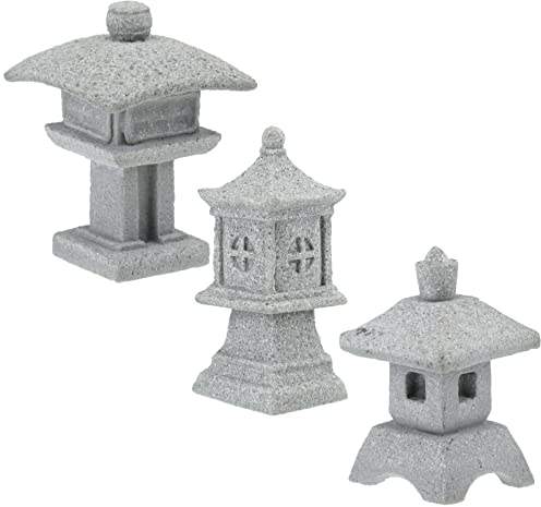DOITOOL Zen Garten Miniatur 3Pcs Mini Pagode Statue, Japanischen Stil Pagode Laterne Mini Pagode Statue für Garten Terrasse Micro Landschaft Hof Bonsai Dekoration Bonsai Zubehör