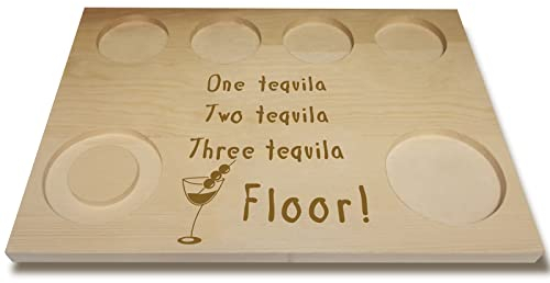 CREATCABIN Wooden Tequila Board with Salt Rim Shot Glass Serving Tray Holder Tray Wine Holder for Bar Restaurant Party Family Dinner Gathering Men Women Friends Gifts 9.84 x 7.09 Inch
