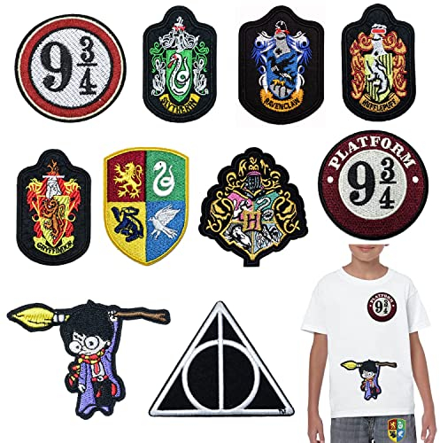 MODALI 10 Stück Harry Potter Aufnäher Bügelbilder für Kinder und Erwachsene DIY Zubehör zum Aufnähen oder Aufbügeln auf Kleidung Kleider Jeans