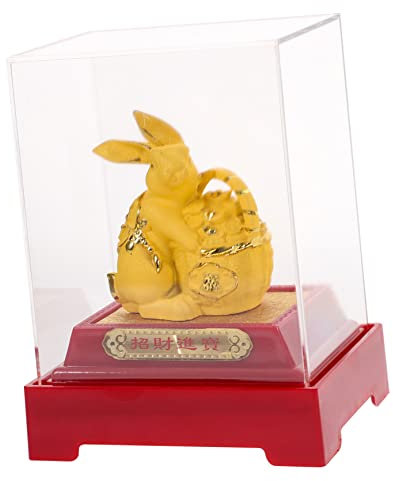 Beavorty Sternzeichen Hase Figur Feng Shui Hase Statue Auto Armaturenbrett Reichtum Skulptur Zieht Wohlstand Neujahrsgeschenk an - Golden 1