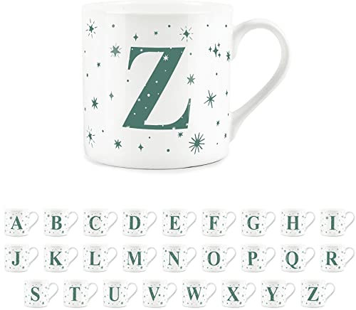 Purely Home Letter Z Star Mug - Bone China White Coffee/Tea Present Gift - Alphabet Letter Mug with Stars in Teal Green Blue