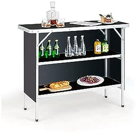 GOPLUS Campingtisch mit Stauraum, tragbarer Zusammenklappbarer, Leichter Aluminiumtisch mit Tragetasche, Klapptisch mit 2 Regalen, schneller Aufbau, Küchentisch für Grillen Picknick Party (Schwarz)