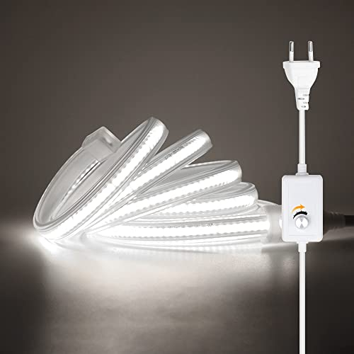 Wisada 288 LED/m tira de neón LED COB regulable CRI85+, IP67 resistente al agua, flexible, AC220-240V, recortable, diseño DIY, iluminación decorativa para el hogar y tiendas [15m, blanco 6000K]