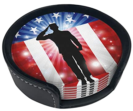 Untersetzer mit amerikanischer Flagge, 6 Stück, Leder-Untersetzer, für Getränke, saugfähig, mit Aufbewahrungsbox