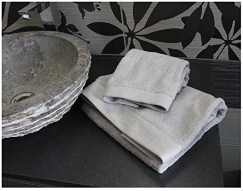 Russo Tessuti Set Bagno Teli Spugna 100% Cotone 1+1 Viso Ospite Liu Jo LiuJo Lurex Logo Ricamo-Grigio