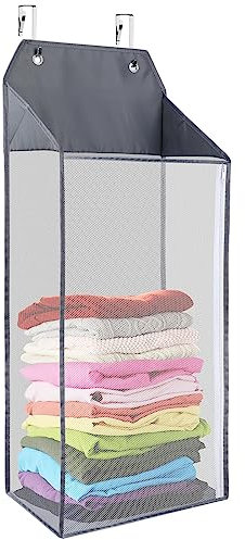 Libeder Over the Door Laundry Hamper,Collapsible Hanging Mesh Laundry Hamper Basket with Zipper for Dirty Clothes Organizer,Space Saving Laundry Bag for Bathroom, Bedroom(Grey)