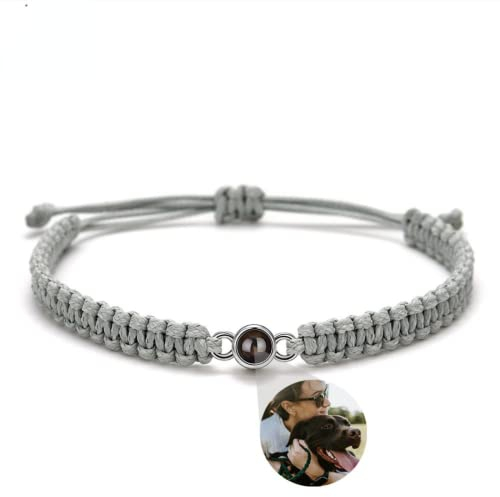 jifu Personalisiertes Projektions Armband mit Foto,Personalisierter Armband für Damen Herren, Maßgeschneidertes Armband mit Bild im Stein，Projektion Armband Foto (Gray SR,One size)