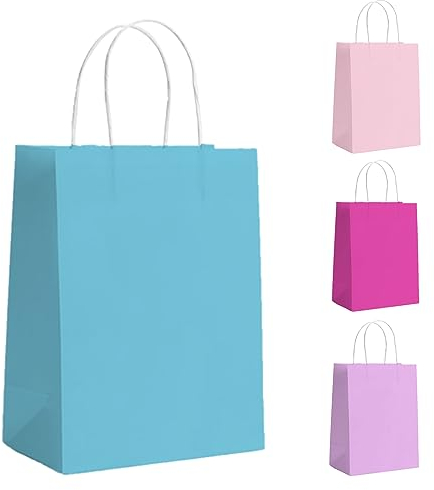 GIFTSAY Hellblau Geschenktüten 30 Stück Papier Papiertüten für Kinder Party, Papiertüten mit Henkel, Kleine Geschenktüte Ideal für Geburtstag, Hochzeit, Baby-Dusche, Hen Party-15×8×21 CM