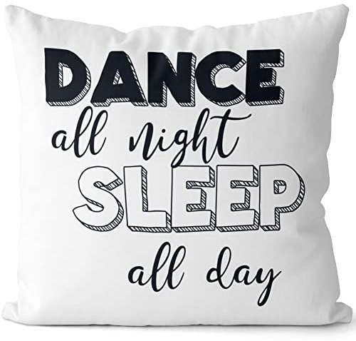 JUNIWORDS Kissen, Dance All Night Sleep All Day, Weiß-Hellbraun, 2-farbig (1009391)