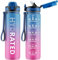 QLUR Gourde, 1L Gourde Sport avec Paille et Graduée, 1 Litre Étanche Bouteille d'Eau avec Brosse, Gourdes Motivation sans BPA pour Fitness, Bureau, l'école, Yoga