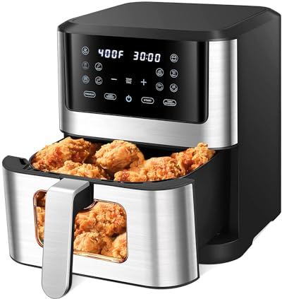 Freidora de aire de 7 L, freidora de aire inteligente 10 en 1 con ventana de cocción visual, freidora de aire de 1500 W con cesta extraíble, temporizador y control de temperatura, pantalla táctil LED