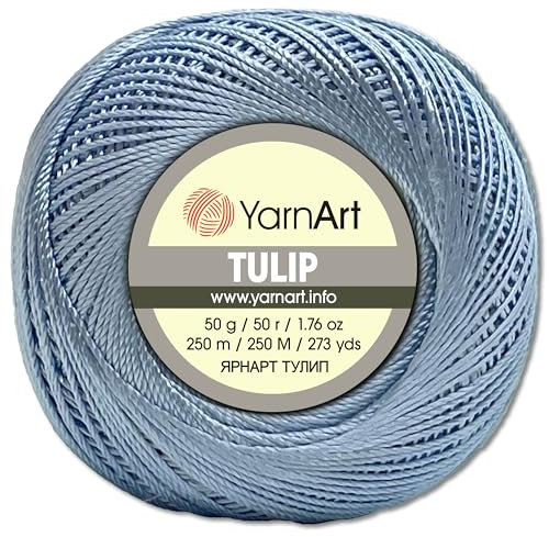 Frida's Wollhaus YarnArt 50 g Tulip Häkelgarn Filetgarn Mikrofaser glänzend seidig 49 Farben (408 | Hellblau)