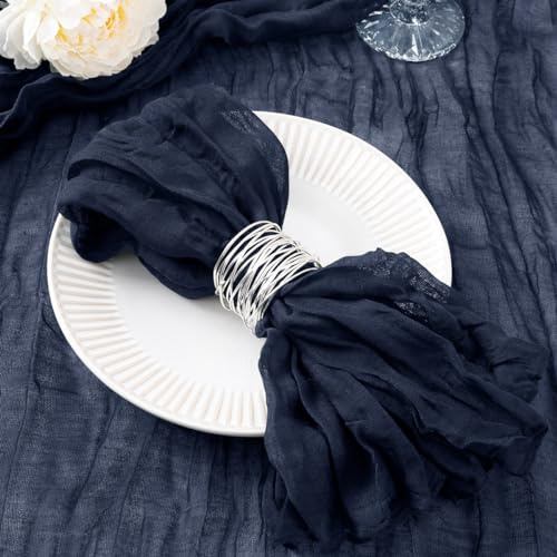 DeZerlor Seihtuch-Servietten, waschbar, Sommer, Marineblau, 12 Stück, Boho-Baumwoll-Gaze-Tischservietten, 53,3 x 53,3 cm, für Hochzeit, Brautparty, Abendessen, Geburtstagsparty, 12 Stück