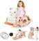GOPLUS 4 en 1 Toboggan Enfant avec Panier de Basket, Cheval à Bascule avec Lancer d’Anneaux pour Enfants 3+ Ans Charge 50KG (Rose Clair)
