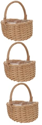 BESPORTBLE 3-teiliger Aufbewahrungskorb Aus Rattan Handgefertigt Gewebt Blumenbehälter Eier-Organizer Hellgelb Vielseitige Aufbewahrung Für Das Wohnzimmer