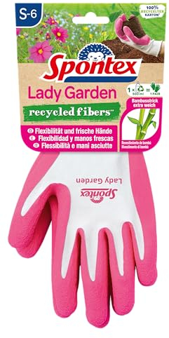 Spontex Lady Garden Gartenhandschuhe mit extra weichem Strick aus Bambus-Viskosefasern und recyceltem PET, Größe S, 1 Paar, Farbe nicht frei wählbar
