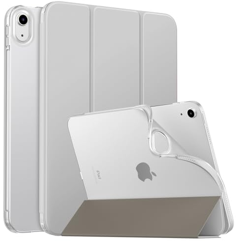 MoKo Coque pour iPad (A16) 11e Génération 11Pouces 2025, iPad 10e Gén 10,9 2022, Étui avec Coque Arrière en TPU Souple à Rabat avec Support Semi-Transparent Protecteur, Gris Argenté