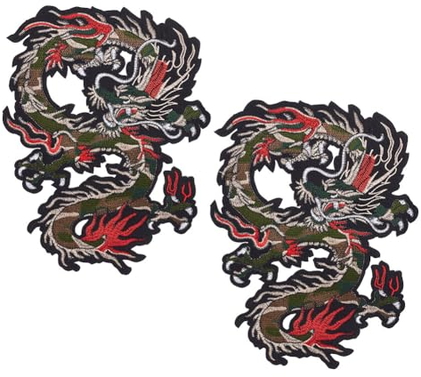 NBEADS 2 Stück Drache Bestickt Aufnäher, Chinesischer Drache Zum Aufbügeln Applikation Aufnäher Chinesischer Drache Aufnähen Oder Aufbügeln Für Jeans Jacken Kleidung Taschen, 30.7×23×0.1cm