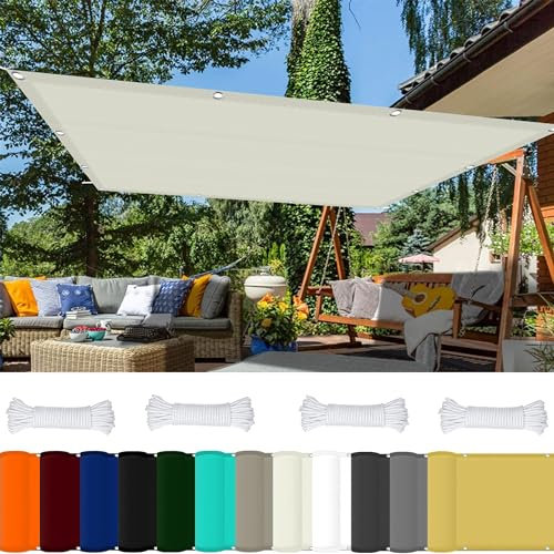 Sonnensegel Wasserabweisend 4 x 9 m 98% UV Schutz Sonnensegel Terrassenüberdachung mit Ösen Und Kordel,PES Polyester für Garten Balkon Terrasse Camping, Elfenbein