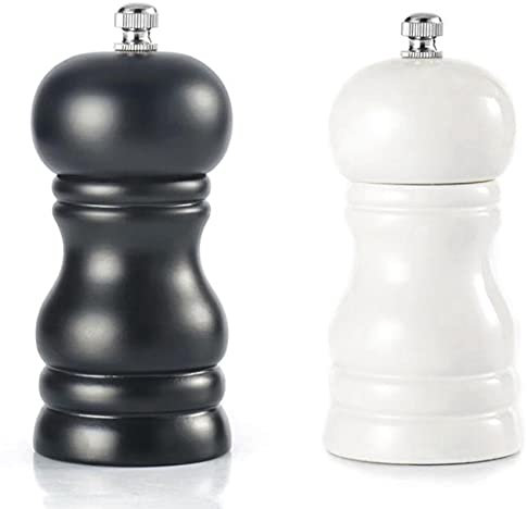Citywalk 2 Pcs Wood Salt and Pepper Grinder Set Pepper Salt Mill Shaker, Solid Wood with Adjustable Coarseness, Black & White