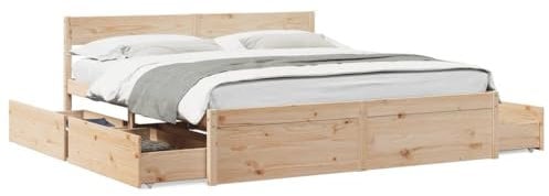 vidaXL Massivholzbett, Holzbett Bett mit Schubladen Kopfteil, Bettgestell Bettrahmen mit Lattenrost, Doppelbett für Schlafzimmer, 200x200cm Kiefer