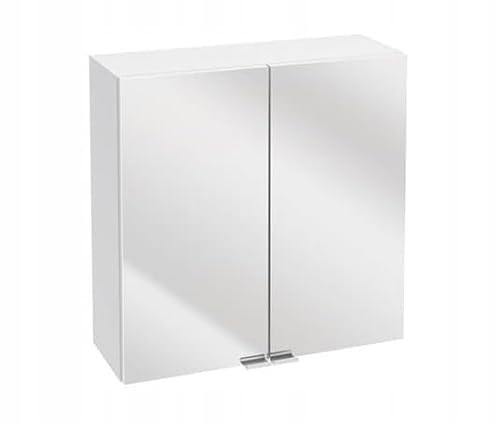 .Deftrans Domodomo Bad-Hängeschrank mit Spiegel 60 x 60 x 23 cm weiß, Aufbewahrungsschrank, Medizinschrank, Badschrank mit 2 Türen
