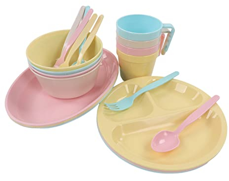 Plastic Tableware Set Camping Mess Kit with 24 Pieces for Outdoor Picnic Travel Portable Storage Case Ideal for Camping and Traveling