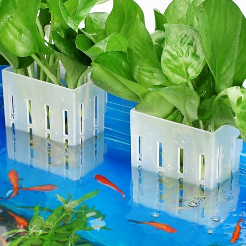 Borlech Aquarium Pflanzenhalter für Aquarium Aquaponic Pflanzenkultur Hängender Halterung und Aquascape Dekorationen Pflanztopf Zubehör (Halbtransparent)