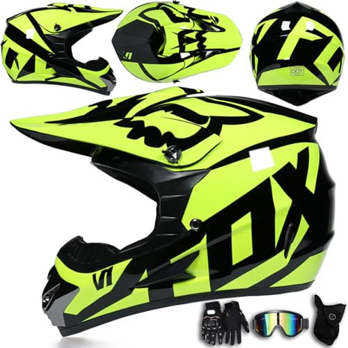 ARMAAN Motorrad-Crosshelm für Erwachsene und Kinder, Motocross-Helm-Set, Integralhelm, MTB-Motorrad, Offroad-ATV-Helme für Tourenrennen, DOT-geprüft,Color E-L(56~57cm)