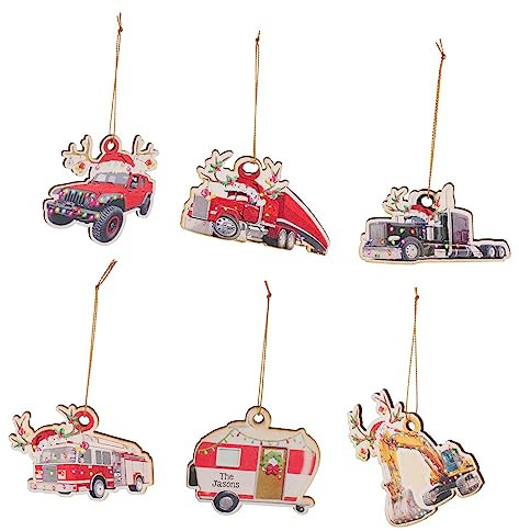 FUNOMOCYA 6 Stück Holzanhänger Weihnachtsbaum Deko Bagger Ornament Für Christbaum Schmuck Hölzerner Transport Anhänger Weihnachtsschmuck Bauen