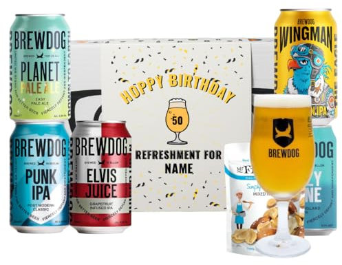 Personalised Brewdog Hoppy Birthday Gift Set with Brewdog Glass (5 Cans) - Gifts for Men, Gifts For Him, For Her, Christmas, Beer Gifts for Men, Beer Gift