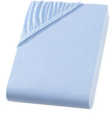 Spannbettlaken 140x200-160x200 cm Spannbetttuch Baumwolle Bettlaken für Matratzen bis 25 cm Höhe, Komfort Jersey Spannbettlaken Hellblau