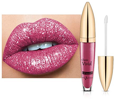 Glitzer Lip Gloss Matt, Flüssiger Lippenstift mit Diamond Funkeln, Lipgloss Langanhaltend & Wasserfest, Liquid Lipstick Hochpigmentierter Shimmer Lippen Lipgloss Glänzend für Frauen Mädchen