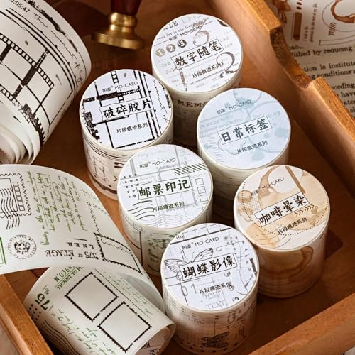 Scrapbooking Zubehör Stickers Set,6 Rolls Fragment Trace Themed Vintage Aesthetic Washi Tape Stickers,Decorative for Journaling,Bullet Journal Zubehör,Photo Album,DIY Crafts(Fragment Trace Series)
