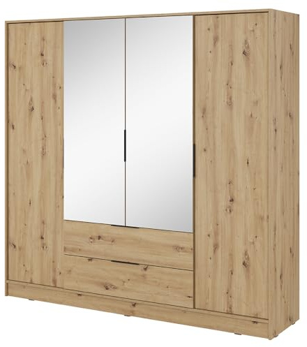 Lomadox Schlafzimmer Schrank Kleiderschrank Drehtürenschrank 206 cm mit 2 Spiegeltüren in Eiche