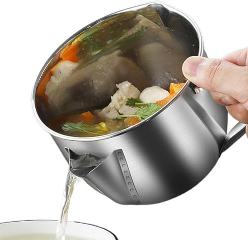Fat Separator for Gravy, 1200 ML Fat Separator Jug Stainless Steel for Cooking, Multifunctional Fat and Sauce Separator Sieve Bowl with Lid and Handle