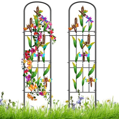 KHayRovies Rankgitter 2er Set, Rankzaun Metall, Freistehende Garten Spalier zum Stecken, Gartendeko Rosengitter Gartenzaun, Rankhilfe für Rosen Blumen Kletterpflanzen, 151.5 x 28 cm (Libelle)
