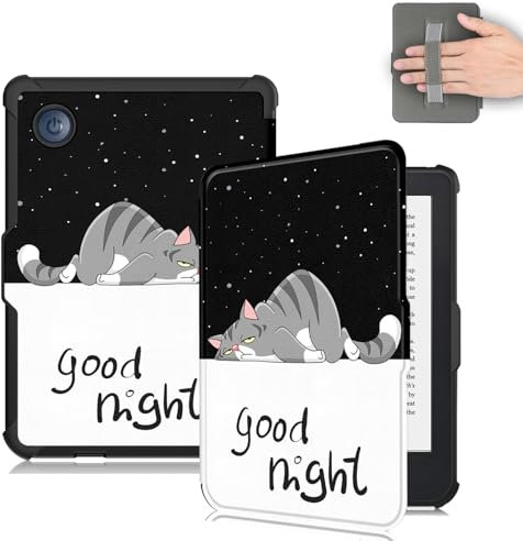 Vakarey Ultra Sottile Automatica Sveglia/Sonno Cover per Kobo Clara Colour Custodia con Cinturino Polso,Gatto