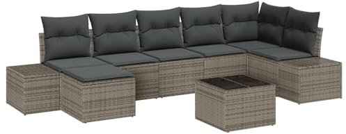 vidaXL 7-teiliges Garten Sofa Set mit Kissen Grau Poly Rattan Modulares Outdoor Sectional Möbel für Balkon und Sitzbereich Patio Bindungs-Dauerhafte Couch Wetterbeständig