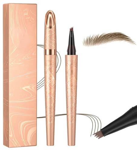 2 Stück Magischer Microblading Augenbrauenstift mit 4 Mikrogabelspitzen, Wischfester Augenbrauenfarbe, Sorgt für Natürlich Aussehende, Definierte Augenbrauen (Hellbraun(2 Stück))
