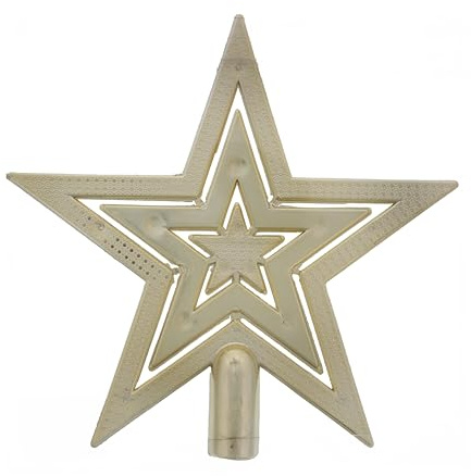Festive Productions Puntale per albero di Natale, 20 cm, stella color oro champagne, decorazione classica a cinque punte, infrangibile, decorazione per albero di Natale