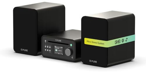 Pure Classic Stereo Mini Micro HiFi Impianto con lettore CD DAB+ Radio Bluetooth 5.3 USB AUX jack per cuffie telecomando 40 W stereo effetto legno – Nero