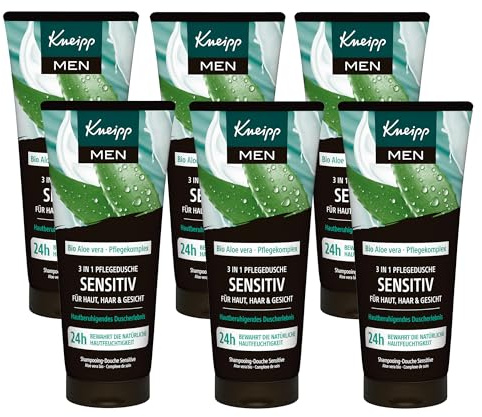 Kneipp MEN 3 in 1 Pflegedusche Sensitiv - Für Haut, Haar & Gesicht - Bio Aloe Vera - Für Haut, Haar & Gesicht - Multipack 6 x 200ml